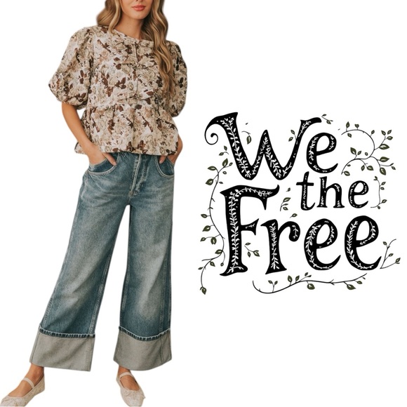 Free People We The Free Final Countdown Wide Leg Cuffed Jean Size 27 Slouchy Fit